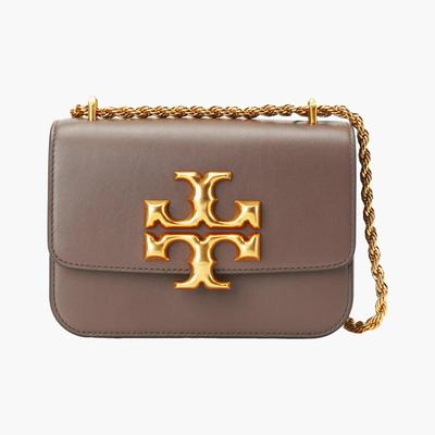 TB Eleanor Кожаная матовая сумка с клапаном и двойным логотипом T На одно плечо Crossbody Цепочка-шнурок Маленькая квадратная сумка Женская Маленькая Коричневая