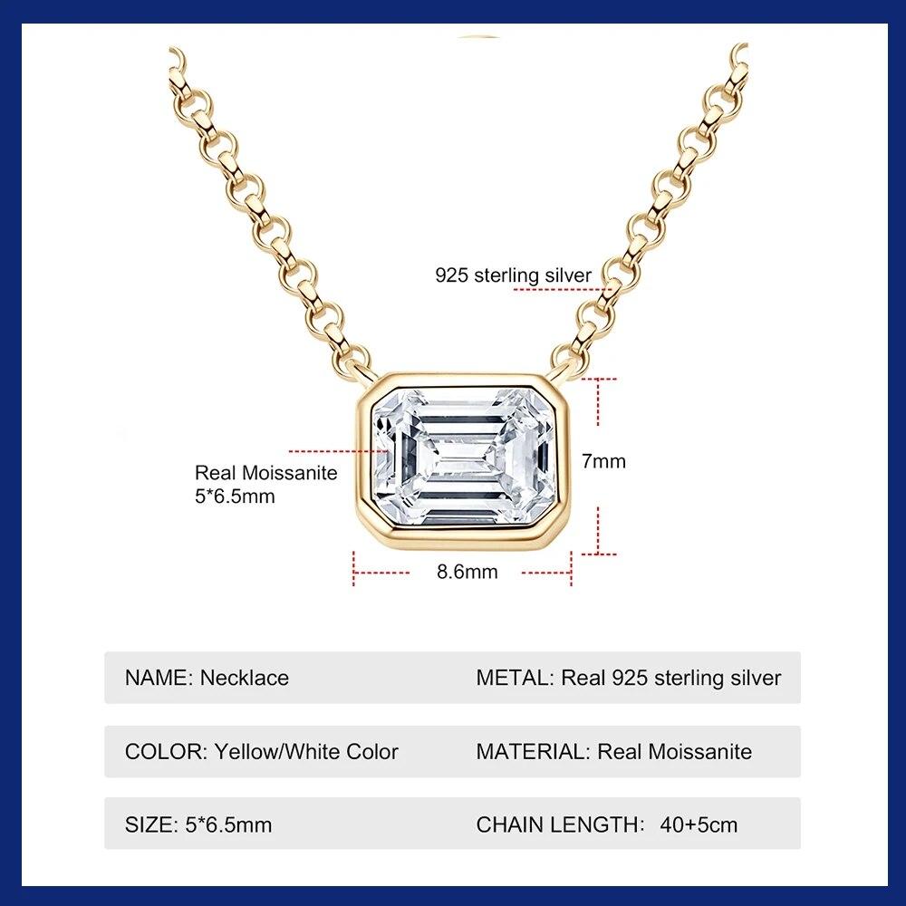 D Color 1CT Emerald Cut Moissanite Necklace For Women 18K Gold Plated 925 Silver Chain Necklace Wedding Party Fine Jewelry GRA
