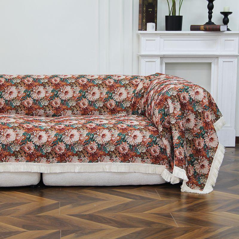 Lake Blue Jacquard Floral Sofa Cover Towel Anti-Cat Scratch Retro Festival Multifunctional Sofa Blankets Universal Sofa Cover