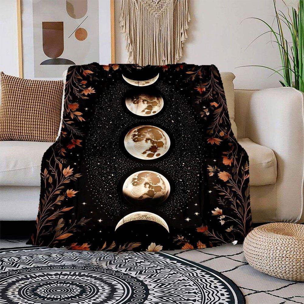"Golden Moon Phases Wall Art: Celestial Decor for Your Space"Blanket Flannel Throw Blanket for Sofa, Bed, Travel, Camping, Office, Couch, Ch