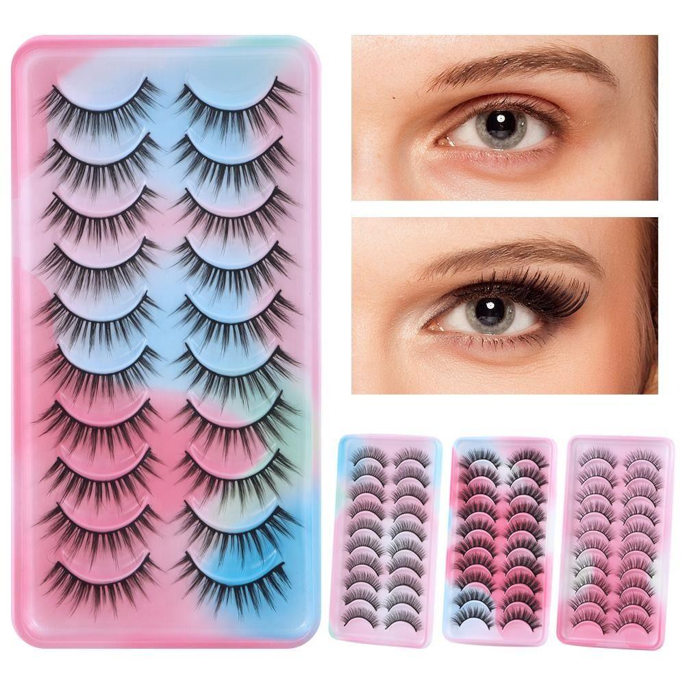 10 Pairs Fluffy Manga Lashes Short Anime Eyelashes Fashion False Eyelashes for Women