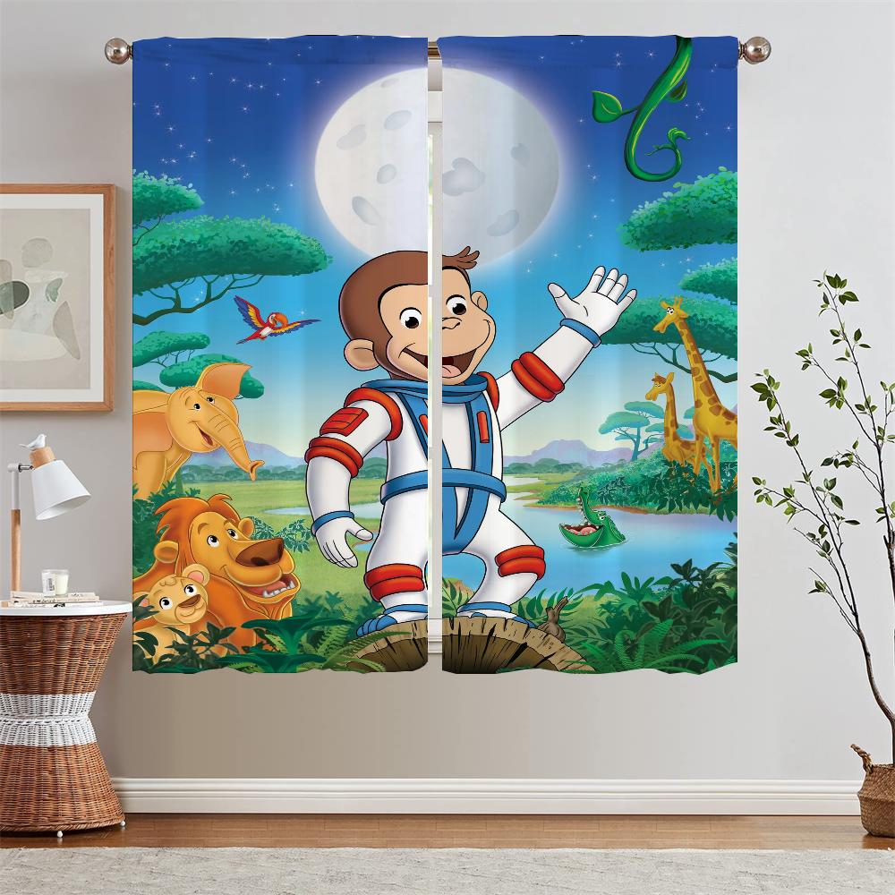 Curious Monkey Kitchen Curtains 2 Pieces Window Curtains Home Chiffon Curtain Tiebacks Blackout Blind Living Room Curtain Blinds