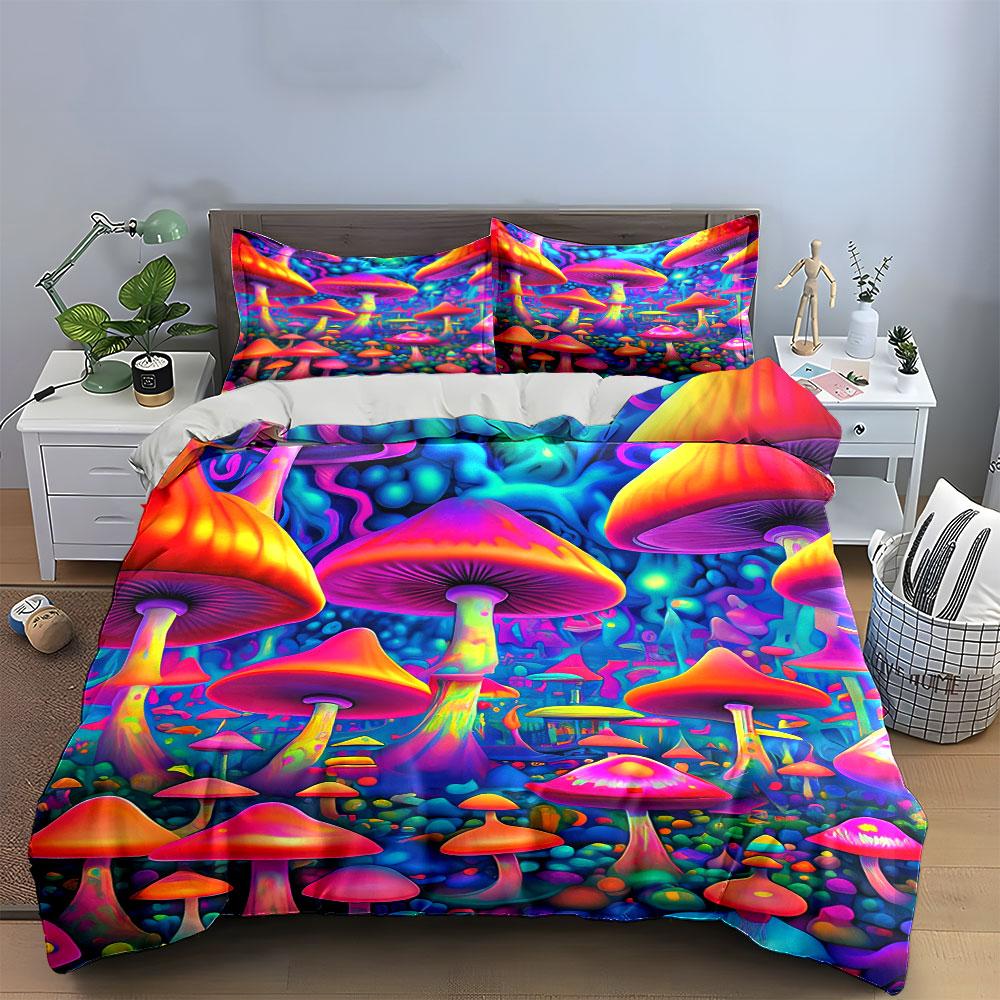 "Colorful Fantasy Mushroom Set" Bedding Duvet Cover Set Duvet Cover Pillowcases (1 * Duvet Cover 2 * Pillowcases, without duvet insert)
