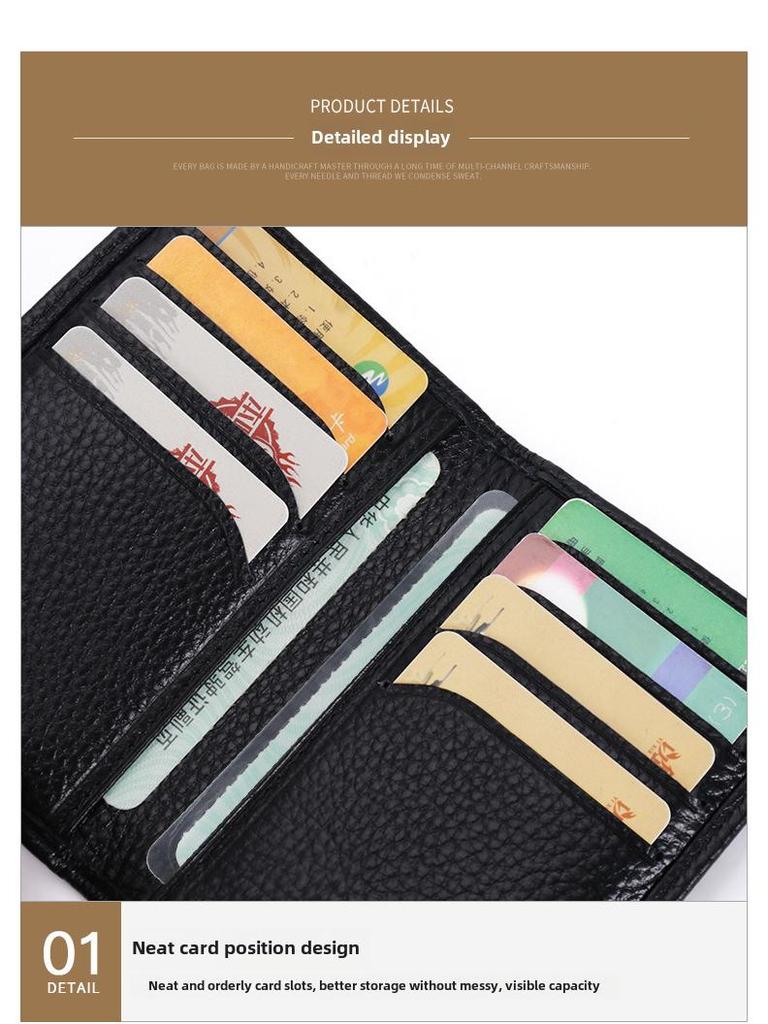 Мужской фирменный держатель для карт RFID из натуральной кожи Lychee Grain 8106