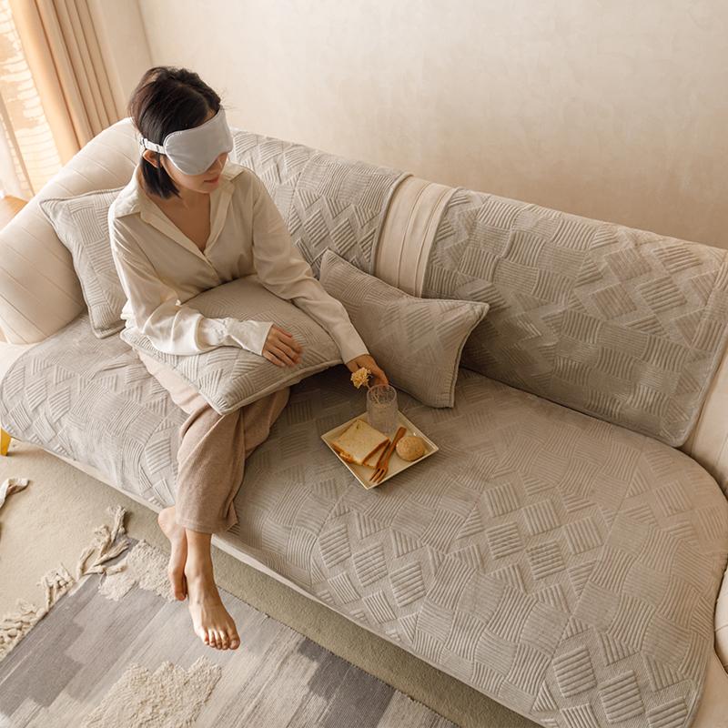 Плюшевая диванная подушка кремового цвета, всесезонная универсальная высококачественная противоскользящая подушка для сиденья, минималистичный кожаный чехол для дивана для гостиной