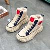Winter Warm Lamb's Wool  Students Cotton Shoes Tide Casual Flats Sneakers PU Plush Women Ankle Boots Lace Up Ladies Snow Boots