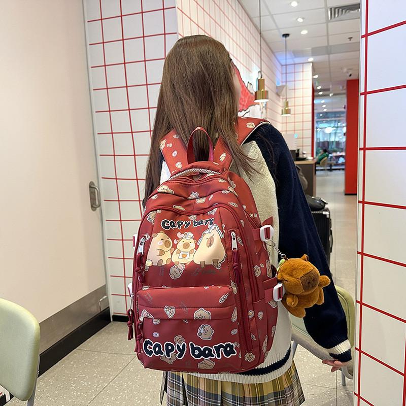 Capitn Capybara Anime Cartoon Nylon Backpack With Breathable Design For School Teens Special Characters Included