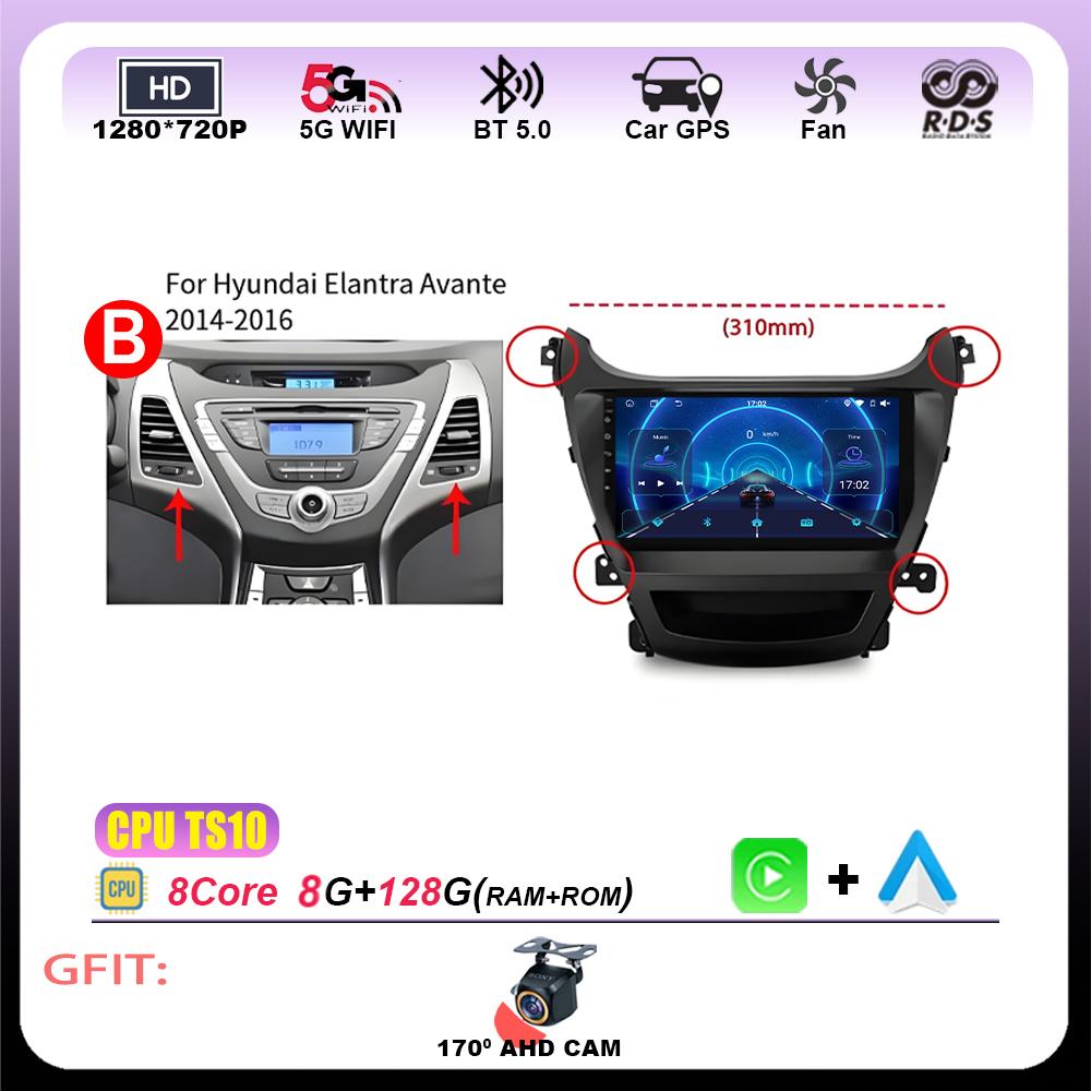 Android 15 CarPlay Autoradio pour Hyundai Elantra Avante 5 JK GD MD UD 2011 2014 - 2016 Autoradio lecteur multimédia navigation GPS