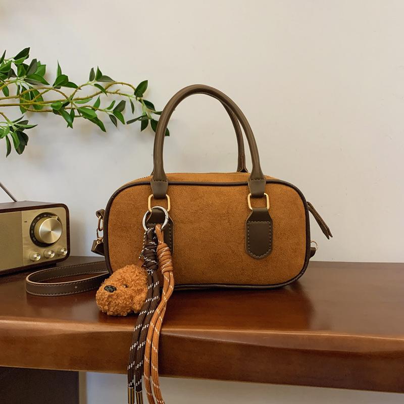 Niche Suede Bag Women'S Retro Versatile Messenger Bag Portable Bowling Bag