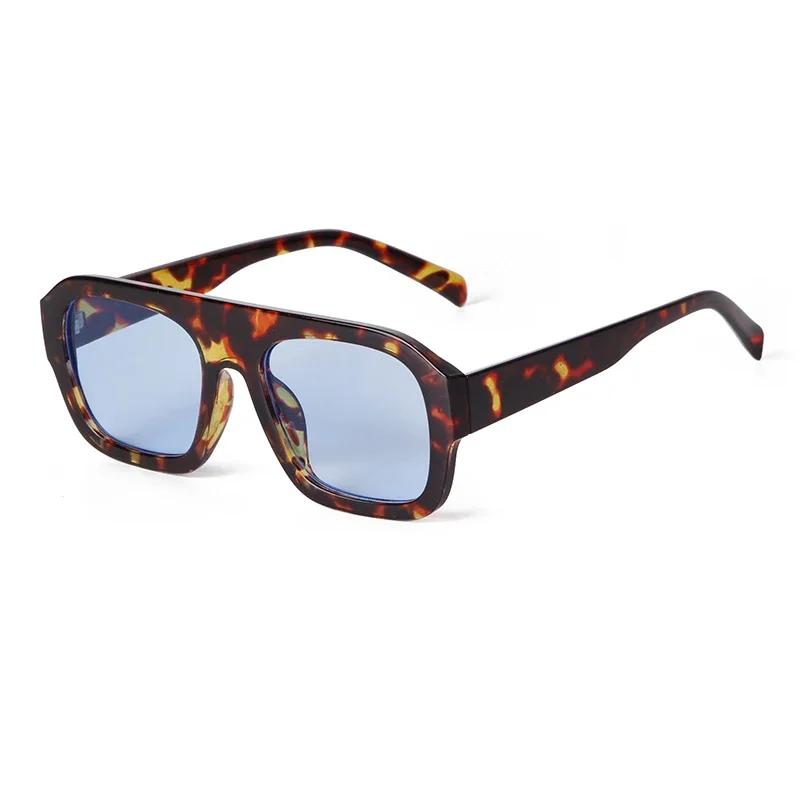STORY Модные Плоские Сверху Большие Квадратные Солнцезащитные Очки Женские Мужские Новый Дизайнер Трендовые Леопардовые Синие Линзы Оверсайз Солнцезащитные Очки S3917
