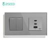 BSEED 1/2Gang Mechanical Light Switch 1Way With Fast Charging 65W USB C Socket Dual Typc-c Ports Glass Frame EU Standard