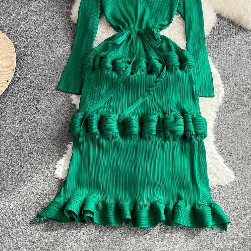 Весенне-осенние женские однотонные большие эластичные вечерние платья с длинными рукавами и оболочкой большого размера