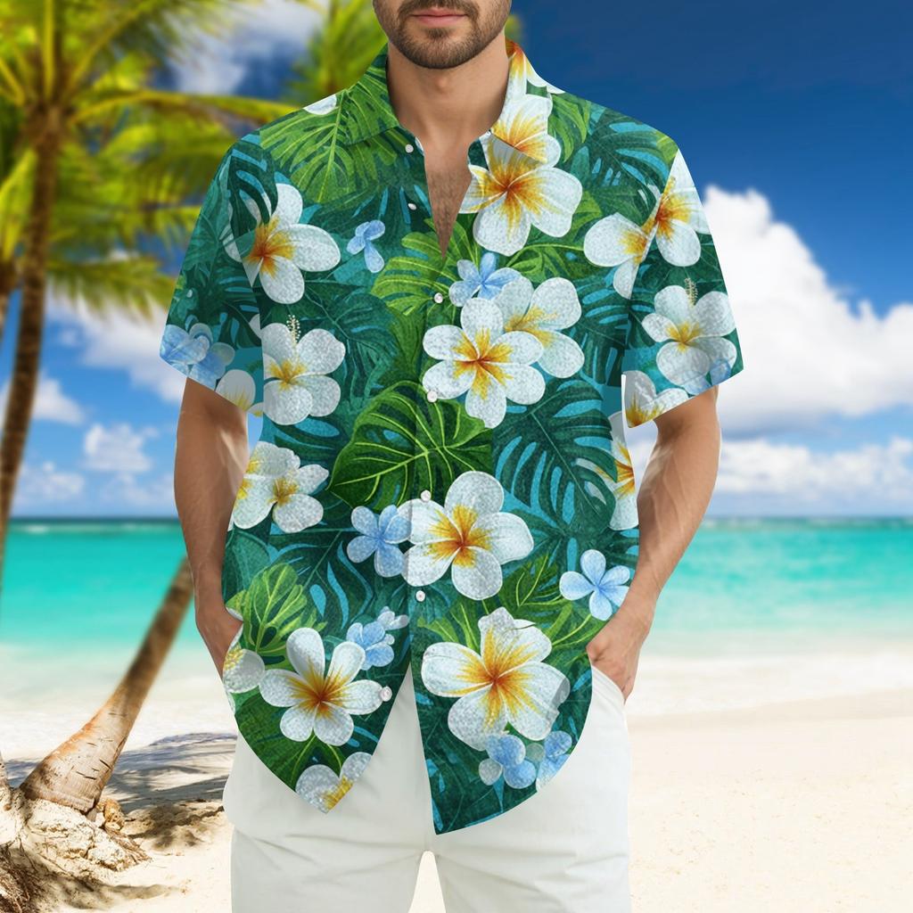 Men's Fashion Loose Hawaiian Printed Short Sleeve Beach Shirt