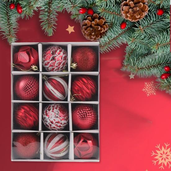 12 шт., украшения из елочных шаров, 6 см, разная текстура, с подвесным ремешком, создают атмосферу, праздничные украшения, шары