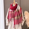 Plaid Knit Scarf Women Men - Warm Fleece-Like Shawl With Tassels Lightweight Winter Accessory Office Commute