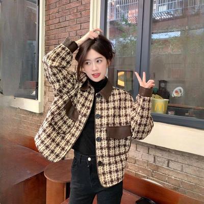 Осень-зима модная уличная верхняя одежда куртка женская ретро пэчворк дизайн Sense короткий свободный топ с длинными рукавами