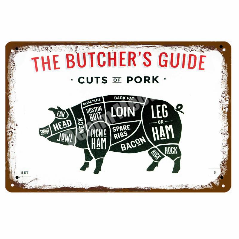 РУКОВОДСТВО МЯСНИКА Винтажные металлические вывески, кухонные декоративные тарелки, доска, вырезка из говядины, лошади, курицы, свинины, плакат с уткой, наклейки на стену N265