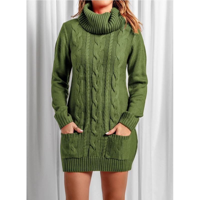 Women's Autumn and Winter Long Sleeve Turtleneck Knitted Sweater Dress