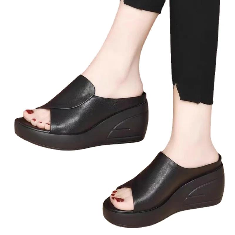 Летние новые открытые носки сексуальные сплошные толстые подошвы с покатым каблуком тапочки для женщин верхняя одежда удобные женские туфли на платформе