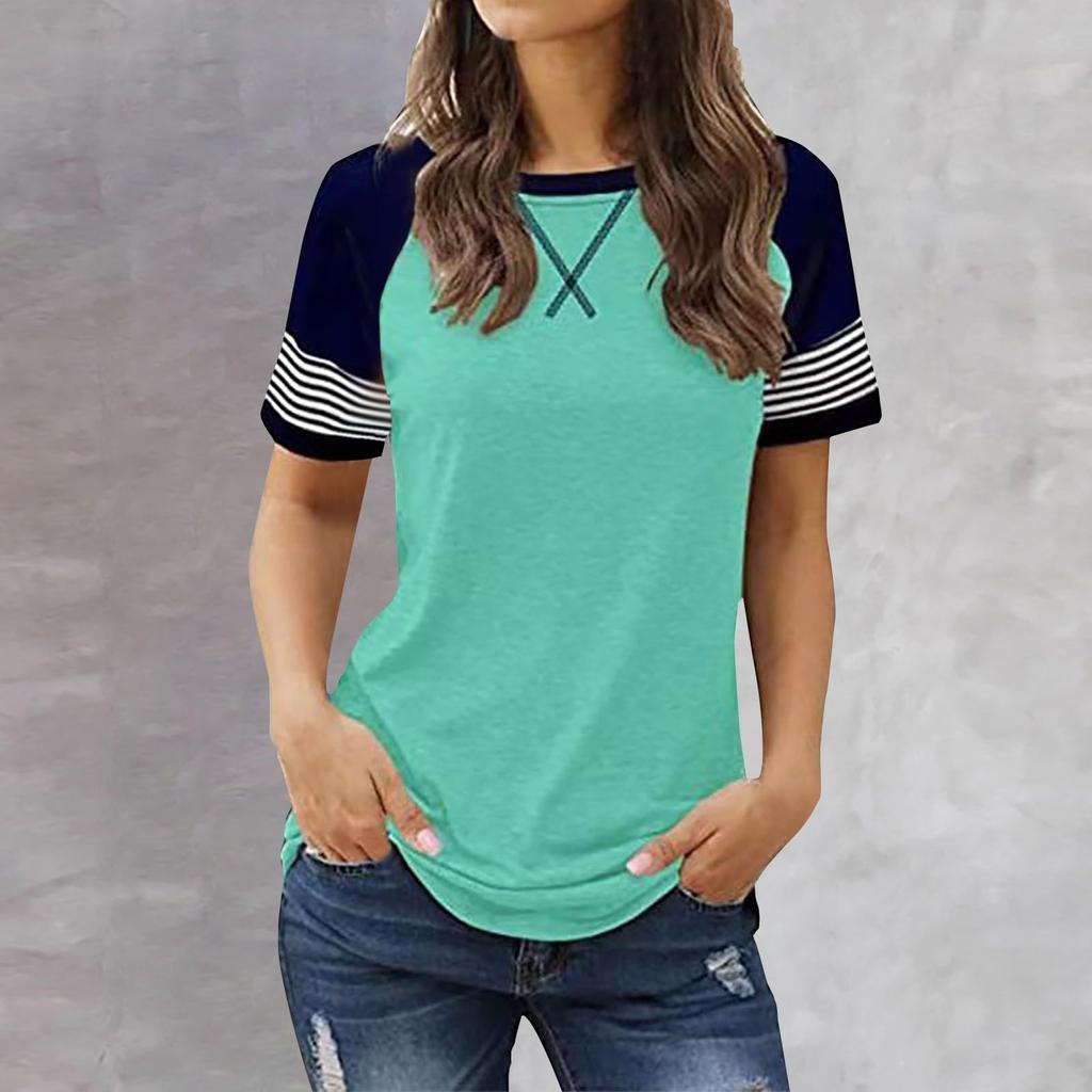 Повседневная женская повседневная футболка в стиле пэчворк с градиентом и короткими рукавами