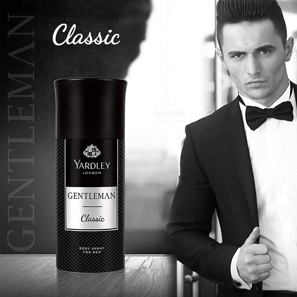 Yardley London Gentleman Classic Дезодорант-спрей для тела для мужчин, 150 мл