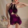Sex underwear sexy pure lace splicing velvet temperament thin classical cheongsam purple charm hanging neck