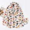 Korean New Long-tail Cat Printed Bali Yarn Long Scarf Spring and Summer Versatile Cotton and Linen Fashion Scarf Travel Thin Shawl