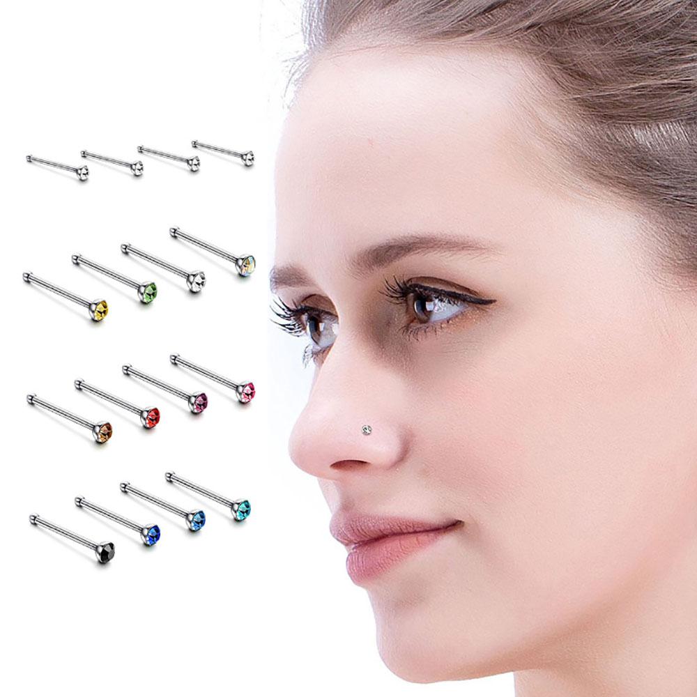 60 шт., кольца в носу, костяные шпильки, цветная булавка из нержавеющей стали, ювелирные изделия, пирсинг носа