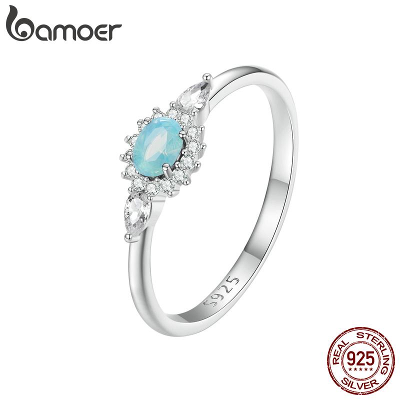BAMOER стерлингового серебра 925 пробы изысканный синий нано-опал основной камень кольцо с одним отверстием штабелируемые кольца вечерние ювелирные изделия подарок