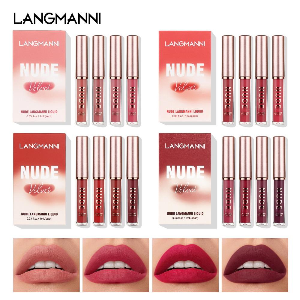 LANGMANNI Новый набор из 16 блесков для губ Matte Fog Lush, четыре коробки из четырех коробок блесков для губ