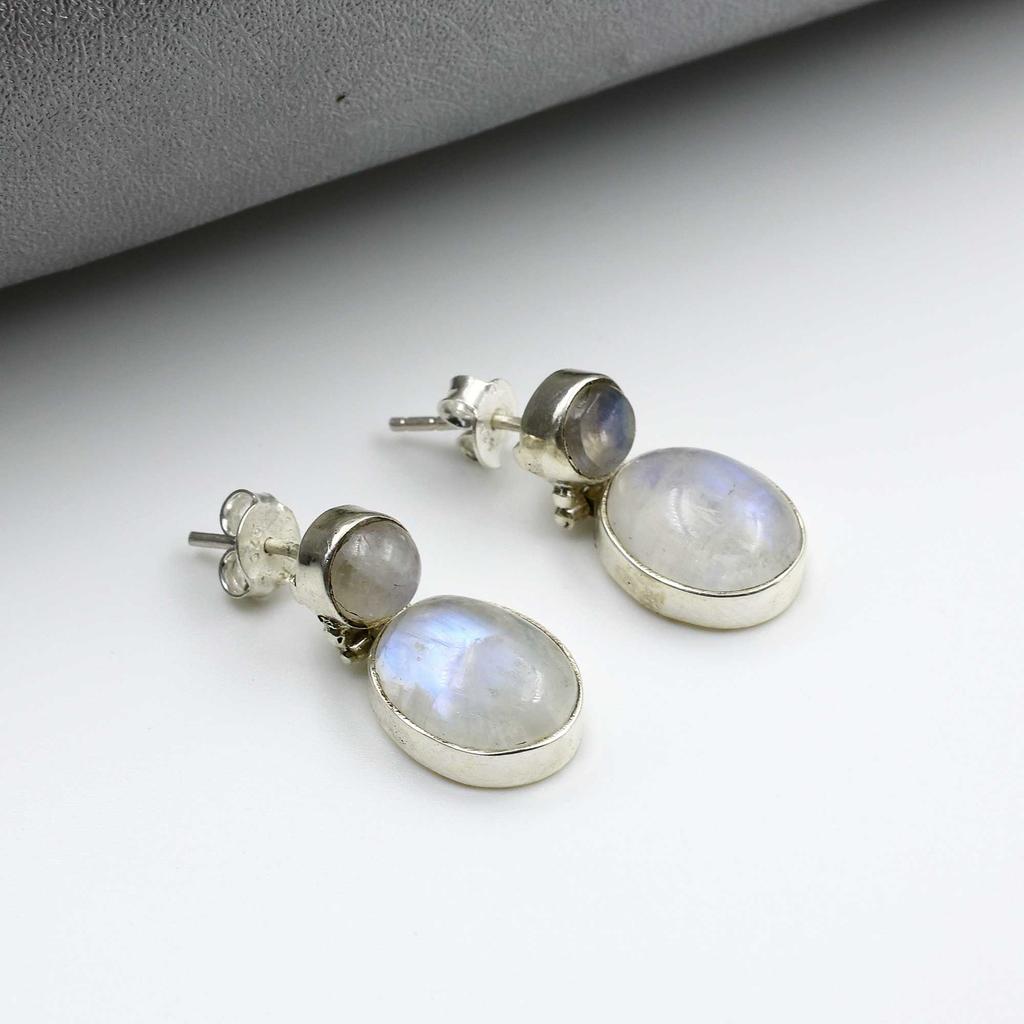 Серьги-гвоздики с лунным камнем, подарок для нее, ювелирные изделия ручной работы, женские серьги, подарок маме, серьги-гвоздики, серебро 925 пробы