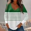Womens Long Sleeve Tops V Neck Shirts Casual Stripe Print Basic Trendy Tee Blouses Fall Tunic Outfits Fitted T Shirts