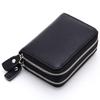 Genuine Leather Men Women Mini Short Wallet Cow Leather Coin Purse Solid Card Holder Accordion Card Slots Double Zipper Pocket