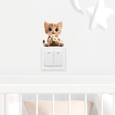 Съемная наклейка на выключатель Милый мультяшный кот Цветок Наклейка на выключатель Сделай сам Настенное искусство Наклейка для детской комнаты Гостиной Офиса Домашний Декор