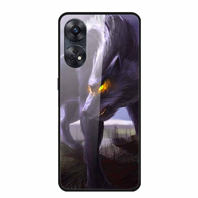 Для Oppo Reno8 T 4G Чехол Роскошная Задняя Крышка из Закаленного Стекла Жесткий Чехол Для Reno8 T 4G 6.43" Capa Funda Животное Яркий Coque Волк