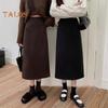 Женская юбка А-силуэта, эластичная, с высокой талией, однотонная, ретро-юбка с разрезом, однотонная, осень-зима, утягивающая юбка