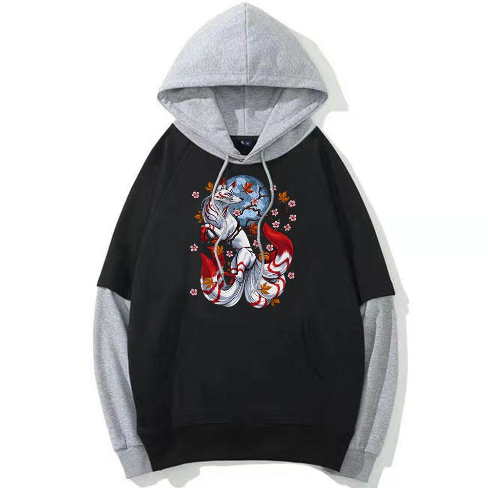 Толстовка с капюшоном Kitsune Fox Mask для мужчин/женщин, лоскутная толстовка с капюшоном в стиле аниме, пуловеры в японском стиле с принтом манги