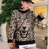 Свободный свитер с круглым вырезом и леопардовым принтом, женский эластичный вязаный нижний свитер с длинными рукавами, пуловер, женский, весна-осень 2020