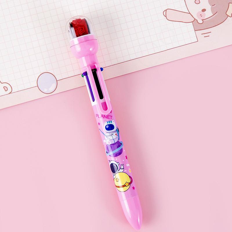 1 Piece Cute Ballpoint Pen Press Cartoon Space Belt Seal Multicolor 6 In 1 Colors Stationery School Office Supplies