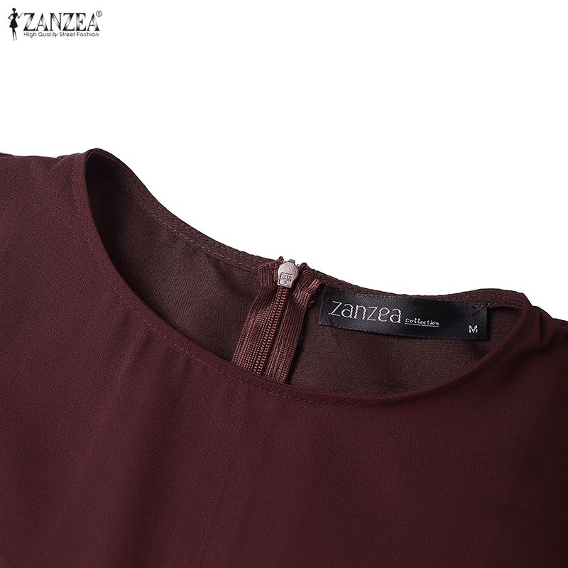 ZANZEA Женское элегантное повседневное платье-футляр с круглым вырезом и коротким рукавом