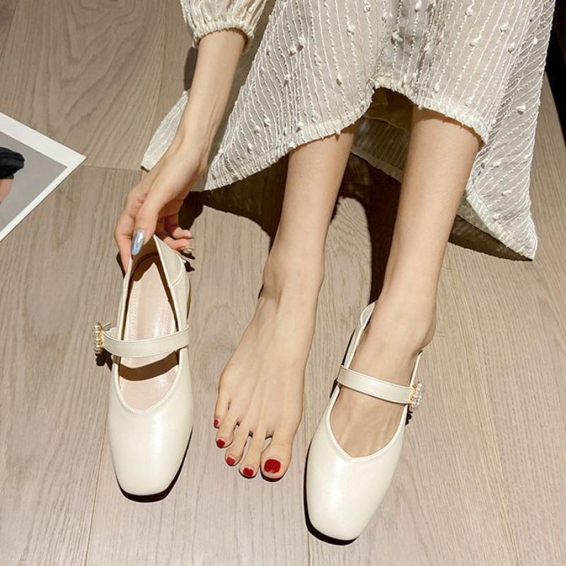Fashion Cute Kawaii Mary Jane Shoes for Women 2024 White Ladies Summer Footwear Gothic Square Heels Low Heel Elegant Popular E Young 39