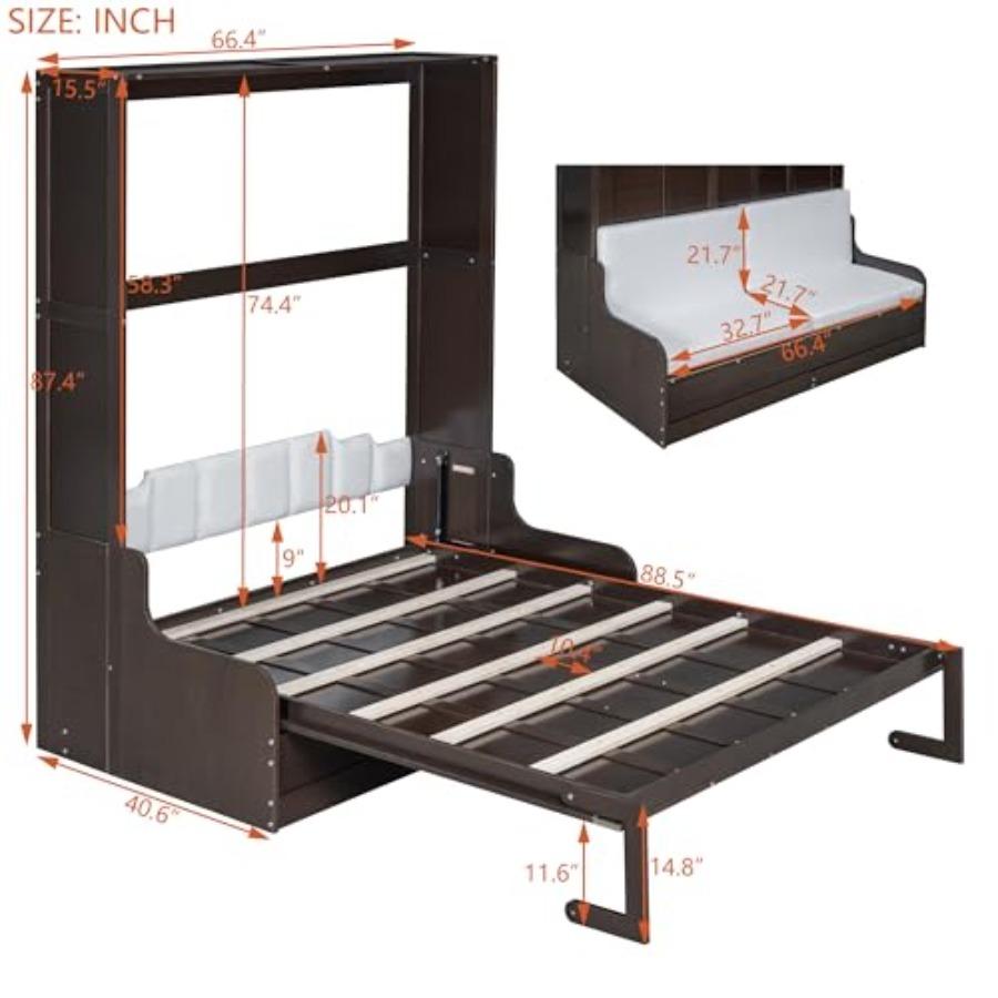 Кровать-шкаф Murphy Bed размера Queen Size, настенная кровать с диваном, деревянная кровать-шкаф Murphy Bed, каркас кровати-платформы, складной комод, скрытый шкаф с подушкой, Sp