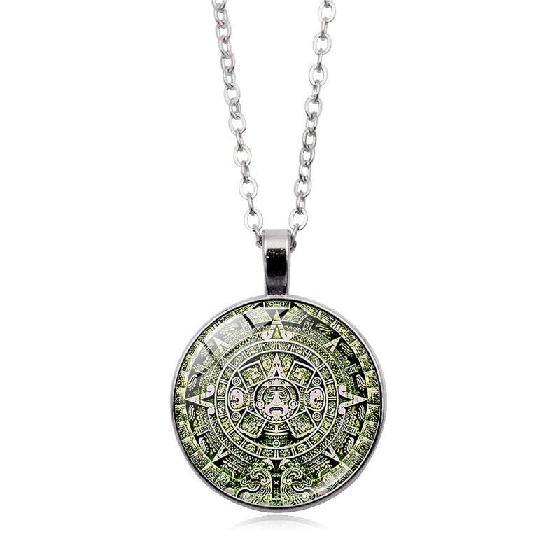 Aztec Calendar Stone Pattern Time Women's Jewelry Mayan Calendar Pendant Necklace
