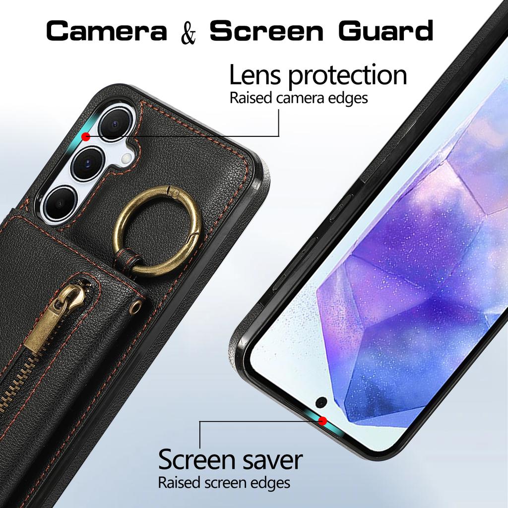 Кожаная задняя крышка-кошелек на молнии с подставкой для Samsung Galaxy S25/S24 с плечевым ремнем
