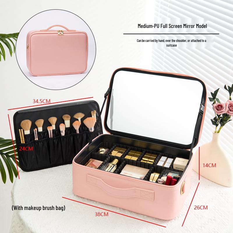 Women's LED Light Makeup Bag with Mirror 2025 – Large Capacity Handheld Cosmetic Storage Box