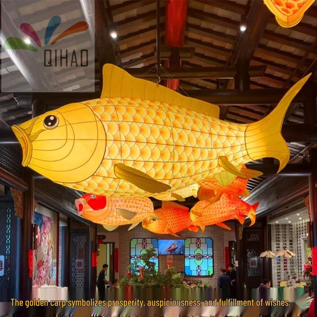 Luminous Fish-Shaped Waterproof Lanterns for Restaurants with Colored Flower Chandelier Lights