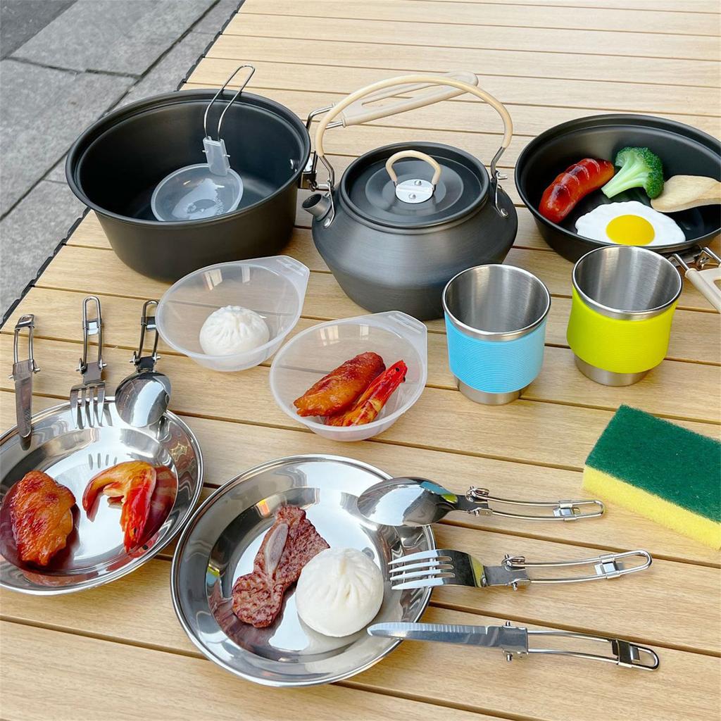 Portable Cookware Set For 2-3 People Camping Hiking Lightweight Aluminum Alloy Pot