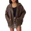 Leather jacket motorcycle style loose top lapel elastic waist leather jacket women