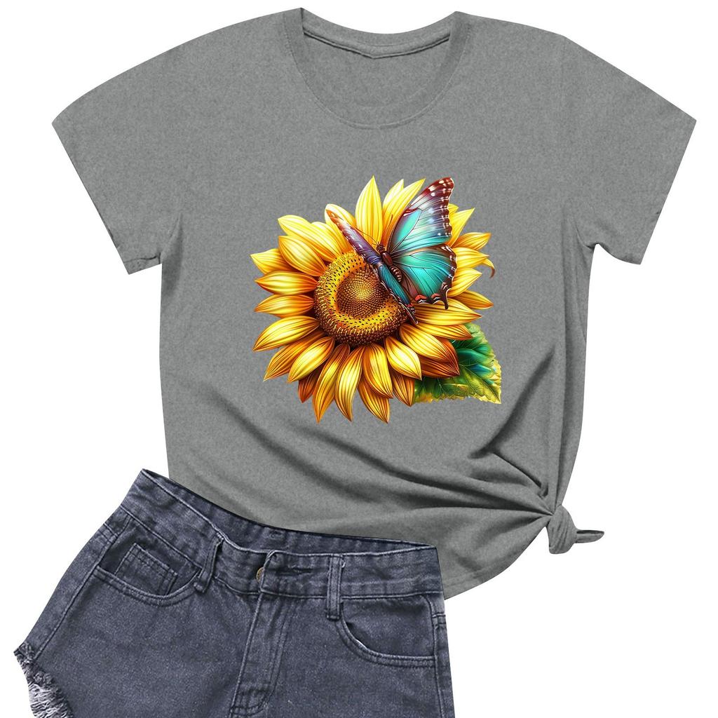 Женская модная повседневная футболка с круглым вырезом и короткими рукавами