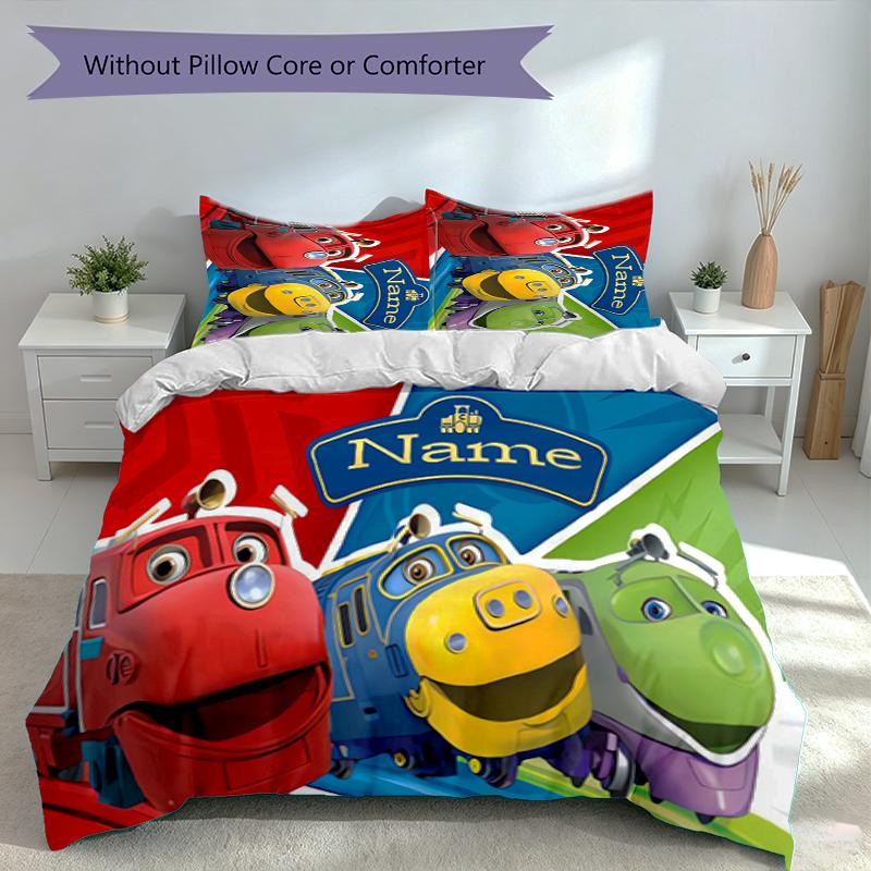 3pcs Custom Name Chuggington Set,Includes 1 Duvet Cover and 2 Pillowcases,All-season Bedroom Decor